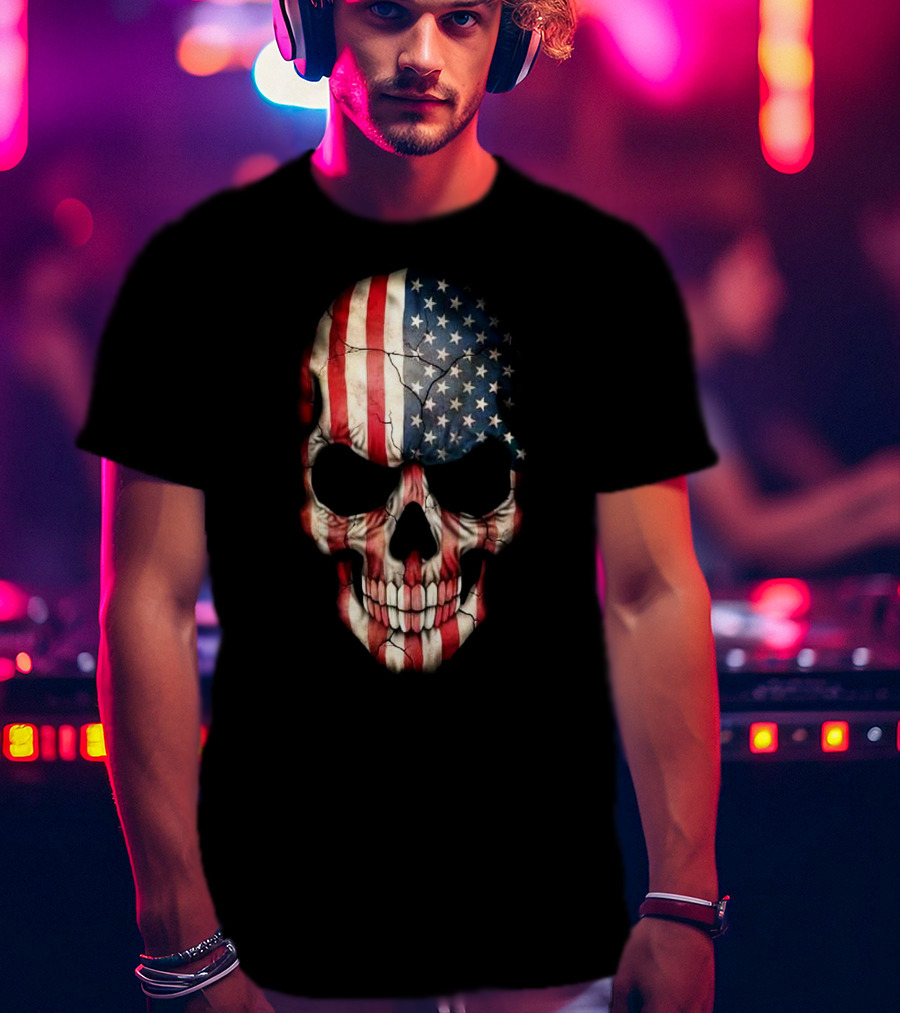 American Flag Skull Usa Stars And Stripes T-Shirt