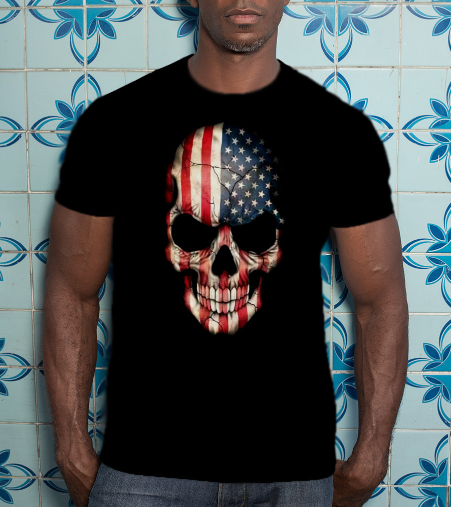 American Flag Skull Usa Stars And Stripes T-Shirt
