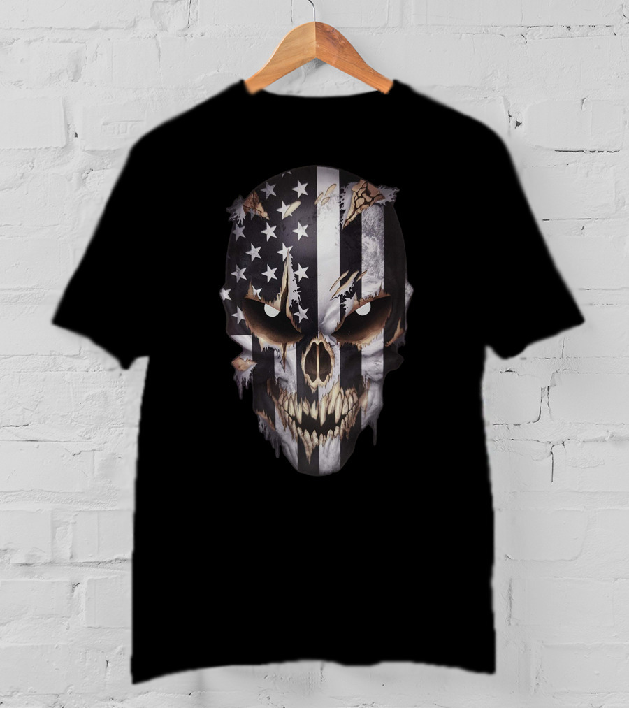 Skull With American Flag And Claw Marks T-Shirt