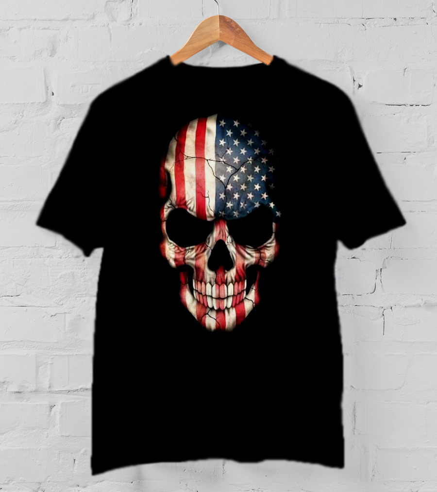 Skull American Flag Stars And Stripes T-Shirt
