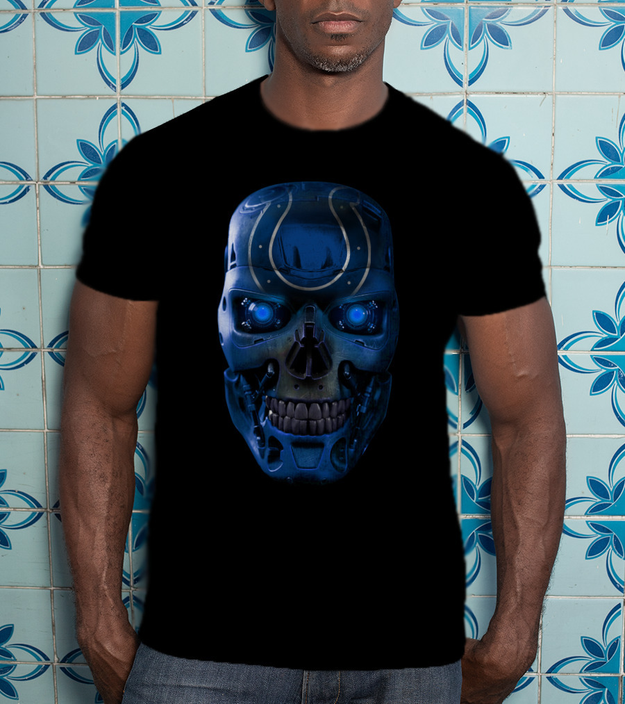 Blue Skull Colts Mechanized Face With Glowing Eyes T-Shirt