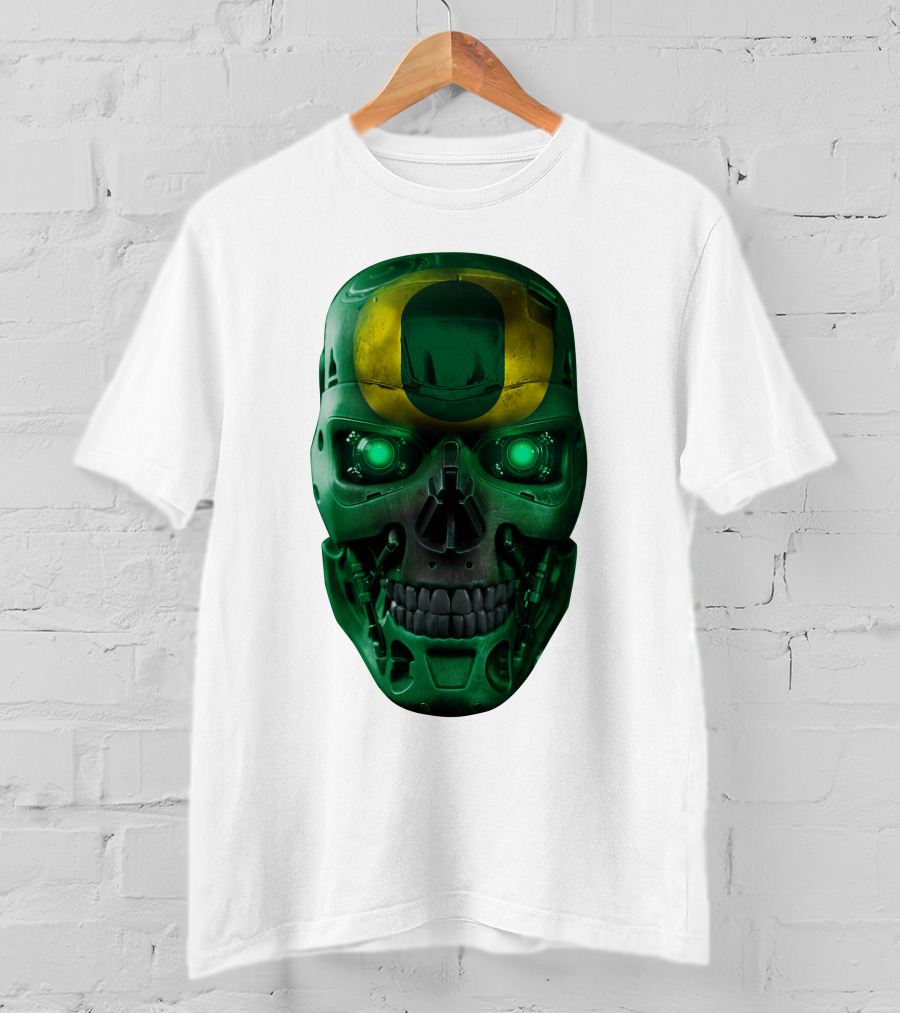 Oregon Ducks Skull Robot Green Neon Eyes T-Shirt