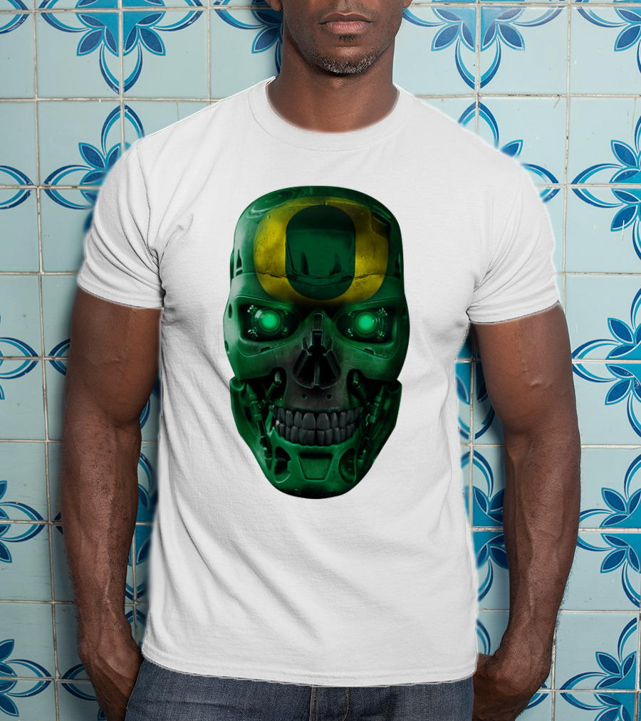 Oregon Ducks Skull Robot Green Neon Eyes T-Shirt