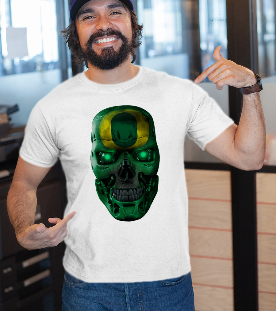 Oregon Ducks Skull Robot Green Neon Eyes T-Shirt