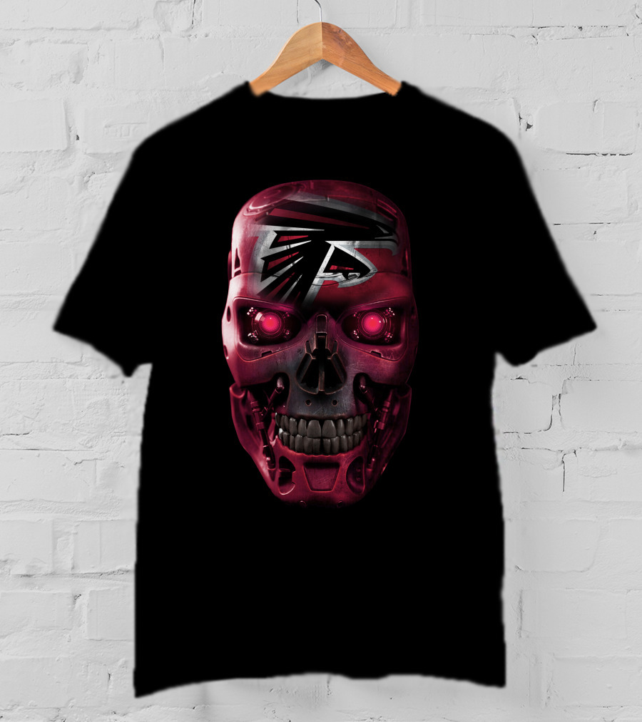 Skull Falcons Terminator Style Red Robotic Skull T-Shirt