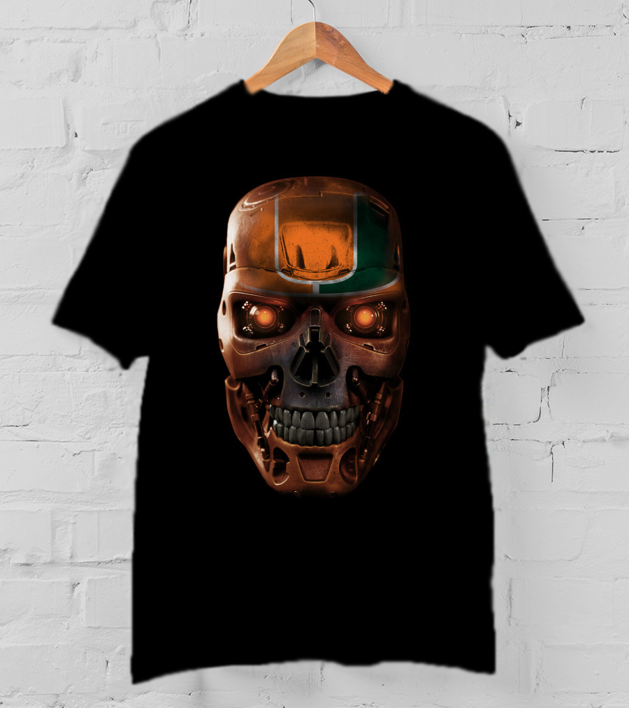 Skull Hurricanes Miami Terminator Robot Face T-Shirt