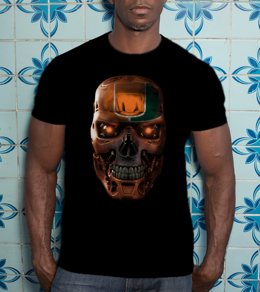 Skull Hurricanes Miami Terminator Robot Face T-Shirt