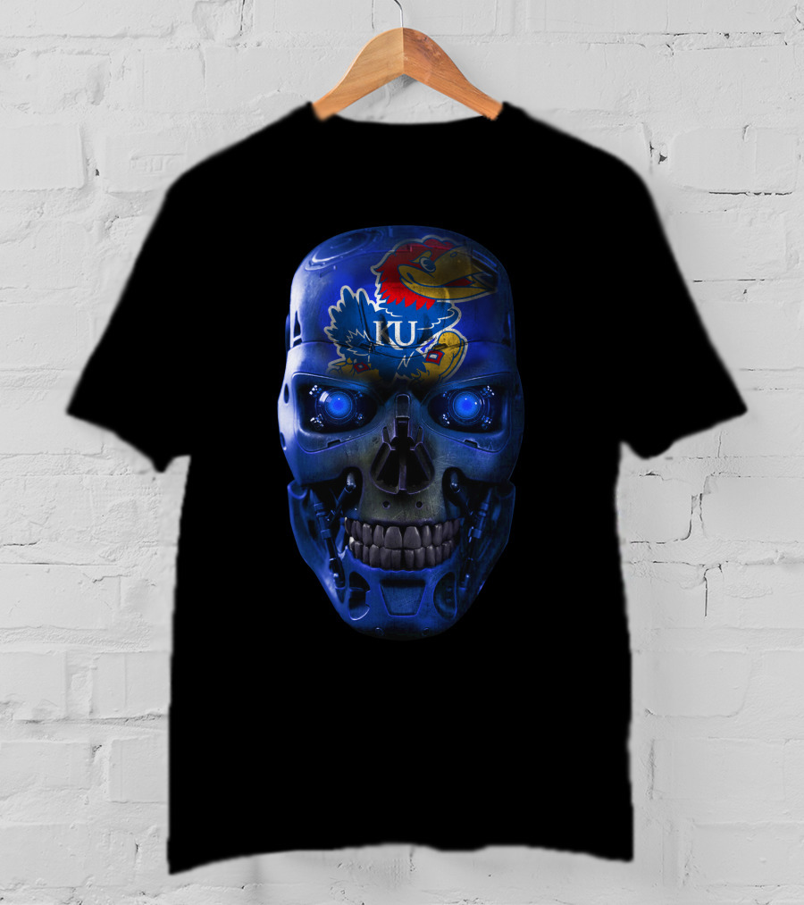 Skull Jayhawks University Of Kansas Robot Face T-Shirt