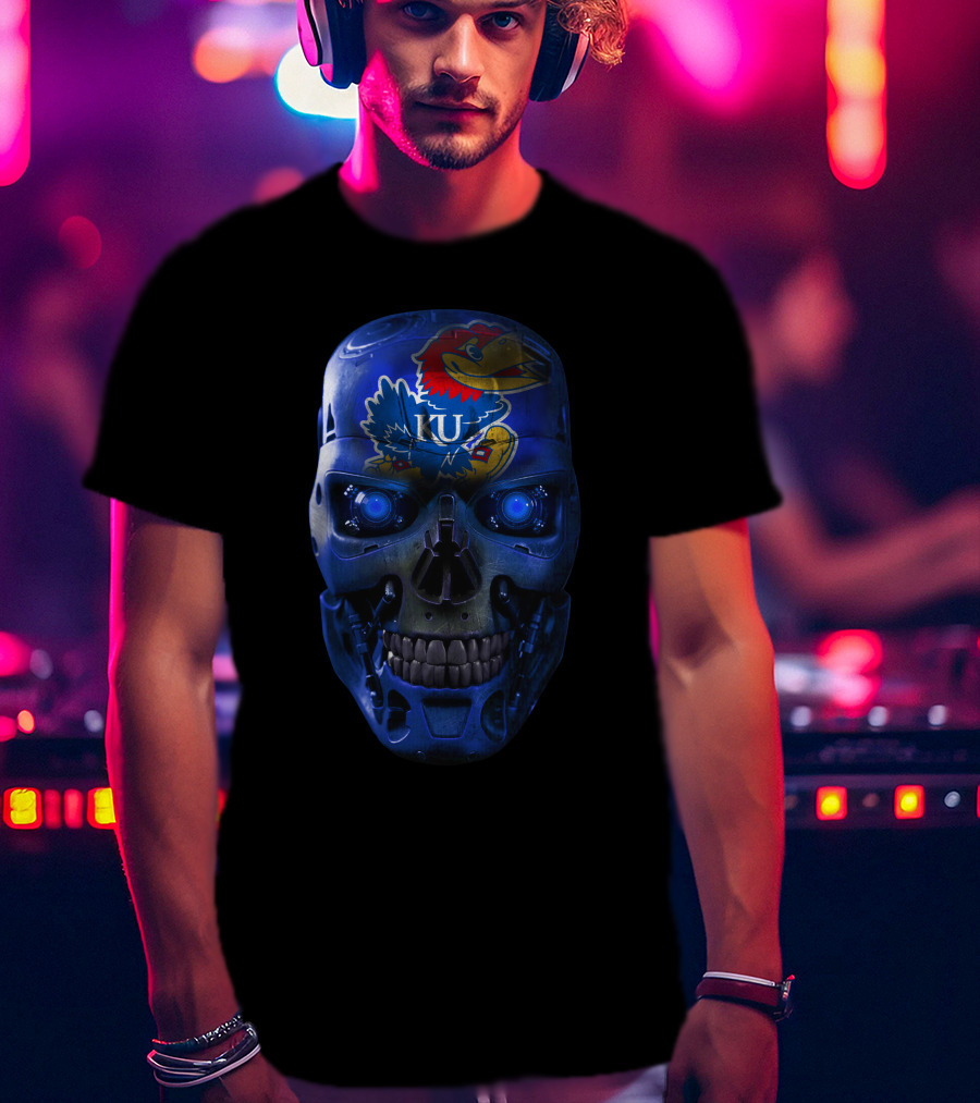 Skull Jayhawks University Of Kansas Robot Face T-Shirt