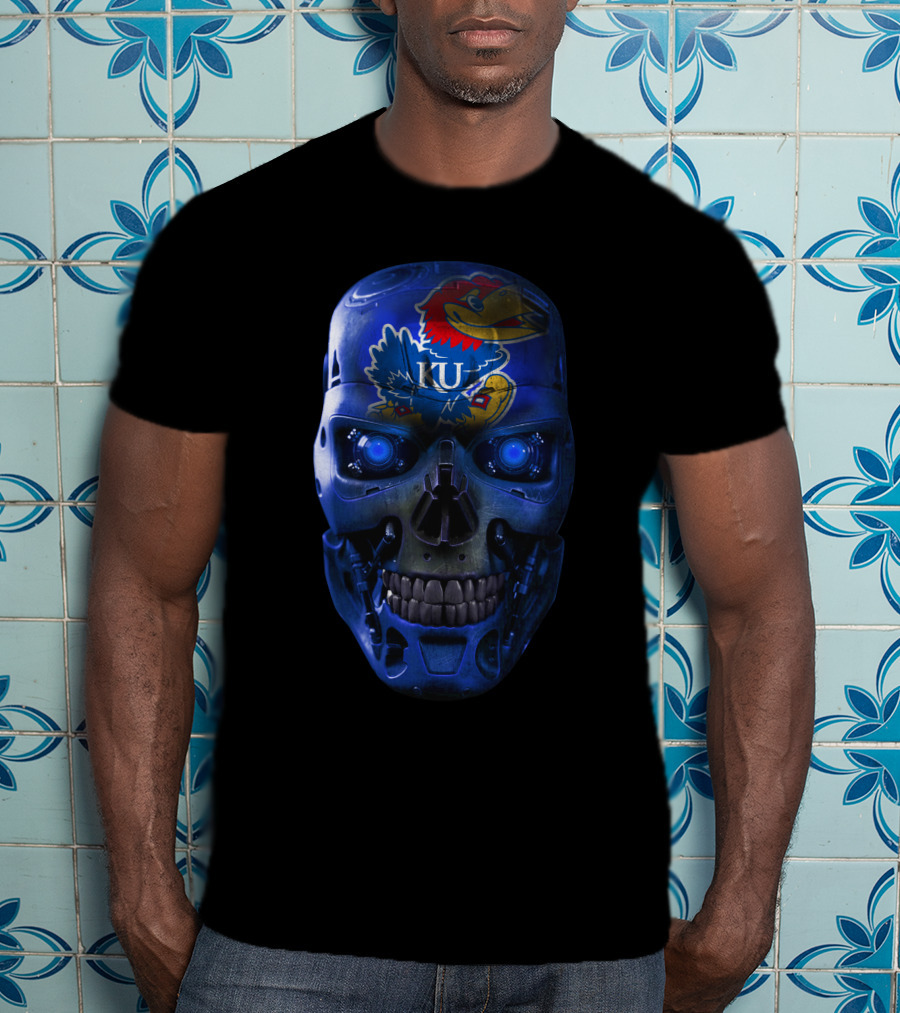 Skull Jayhawks University Of Kansas Robot Face T-Shirt