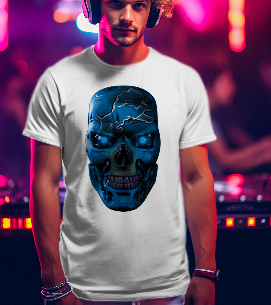Detroit Lions Cyber Skull T-Shirt