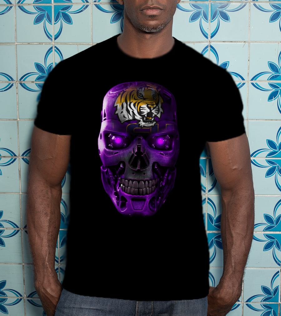 LSU Tigers Skull With Purple Cybernetic T-Shirt