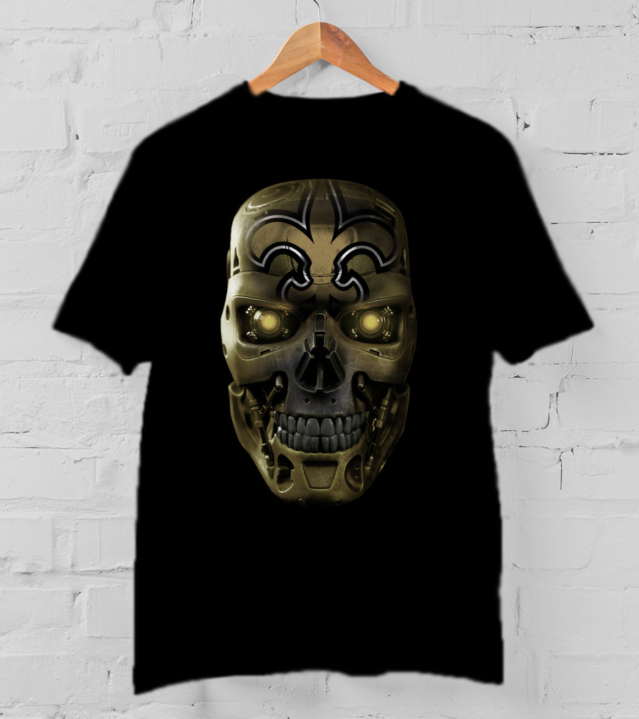 Skull Saints Futuristic Robot Emblem T-Shirt