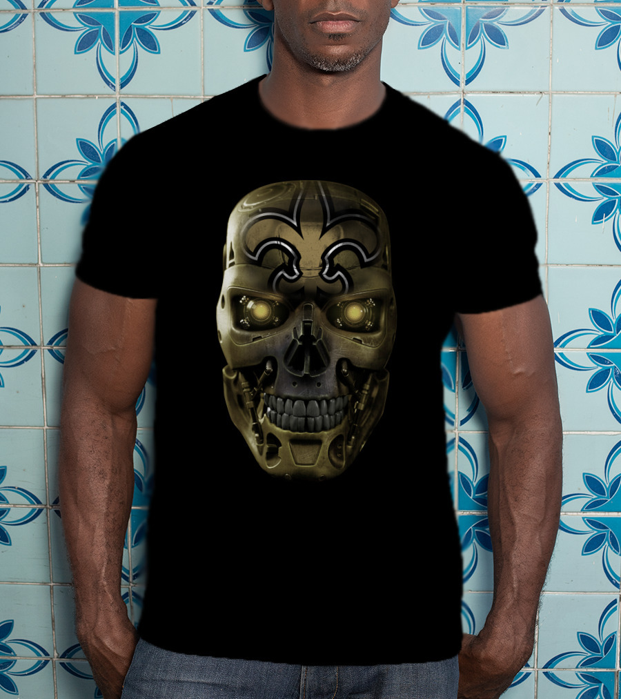 Skull Saints Futuristic Robot Emblem T-Shirt
