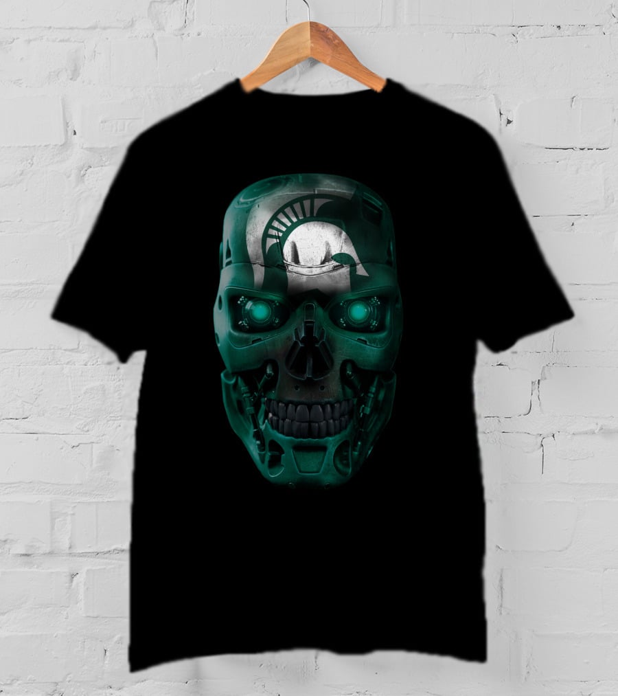 Spartan Helmet Skull Design With Futuristic Elements T-Shirt