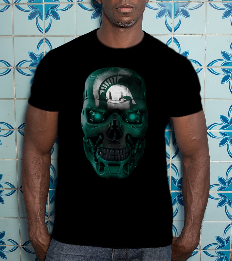 Spartan Helmet Skull Design With Futuristic Elements T-Shirt
