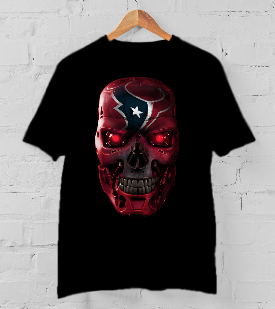 Skull Texans Robot Star Head With Red Eyes T-Shirt
