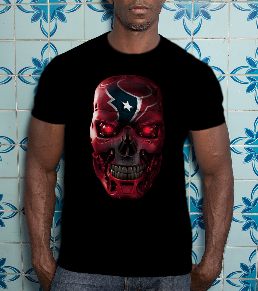Skull Texans Robot Star Head With Red Eyes T-Shirt