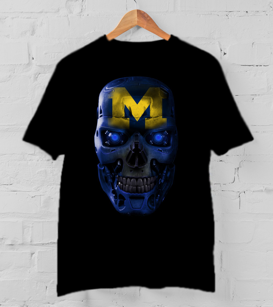 M Skull Wolverines Mech Cyborg Blue And Yellow T-Shirt