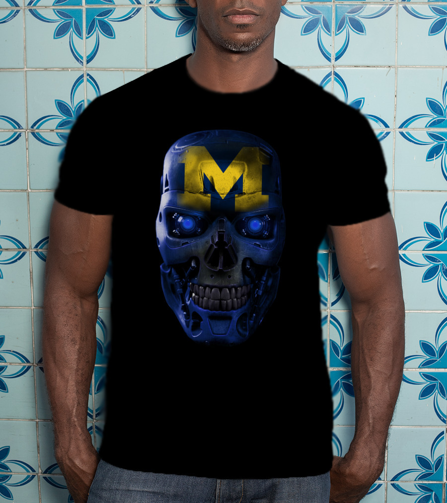 M Skull Wolverines Mech Cyborg Blue And Yellow T-Shirt