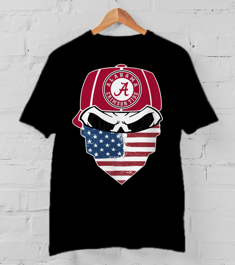 Alabama Crimson Tide Skull American Flag Bandana T-Shirt