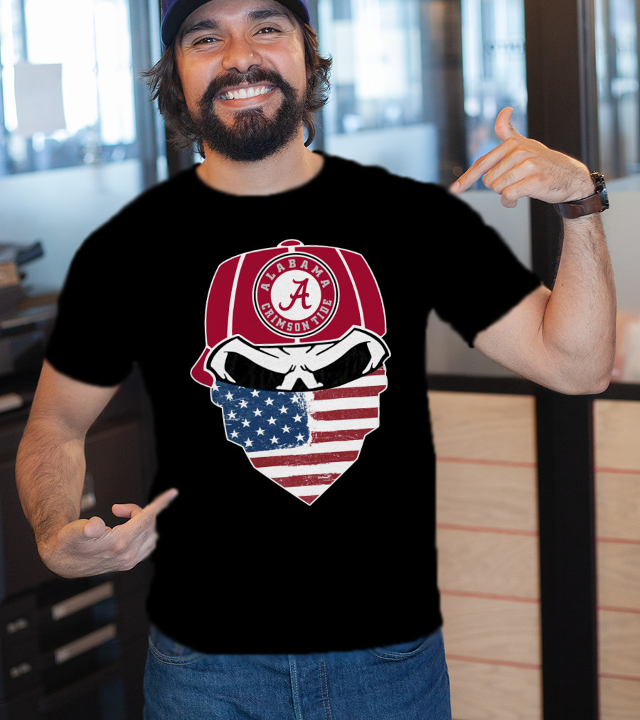 Alabama Crimson Tide Skull American Flag Bandana T-Shirt