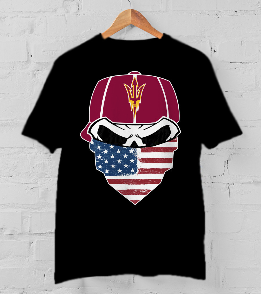 Arizona State Skulls American Flag Bandana Maroon Hat Trident T-Shirt