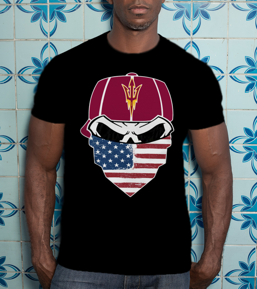 Arizona State Skulls American Flag Bandana Maroon Hat Trident T-Shirt