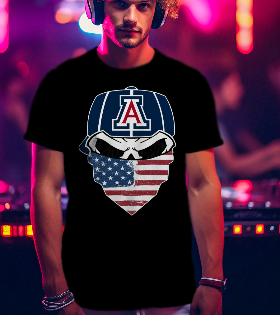 Arizona Wildcats Skull American Flag Bandana T-Shirt