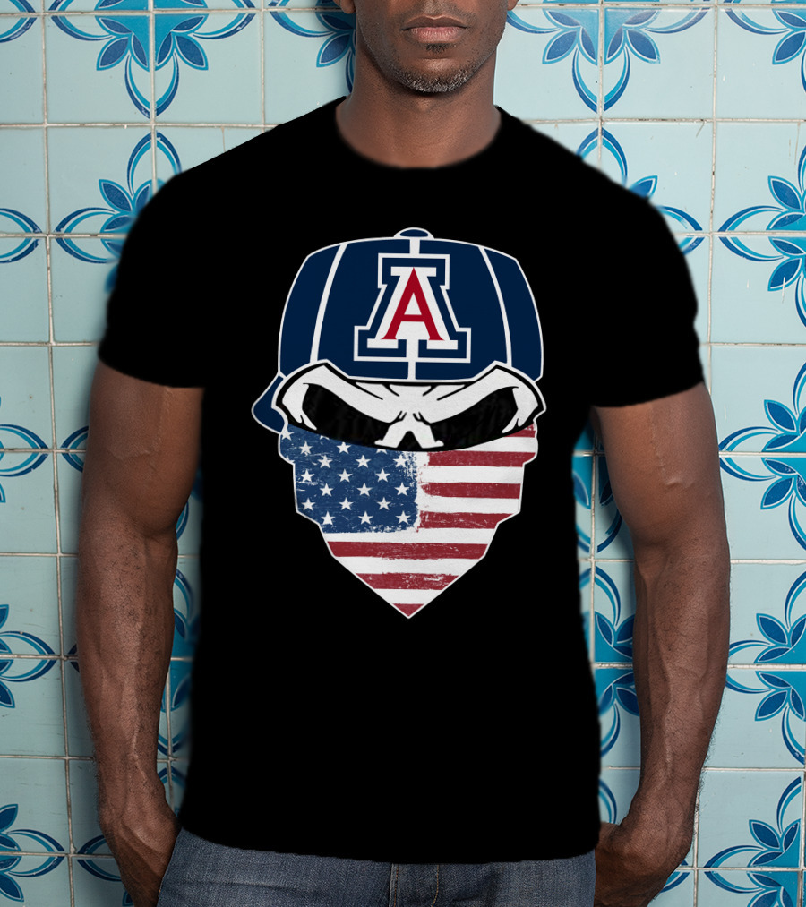 Arizona Wildcats Skull American Flag Bandana T-Shirt