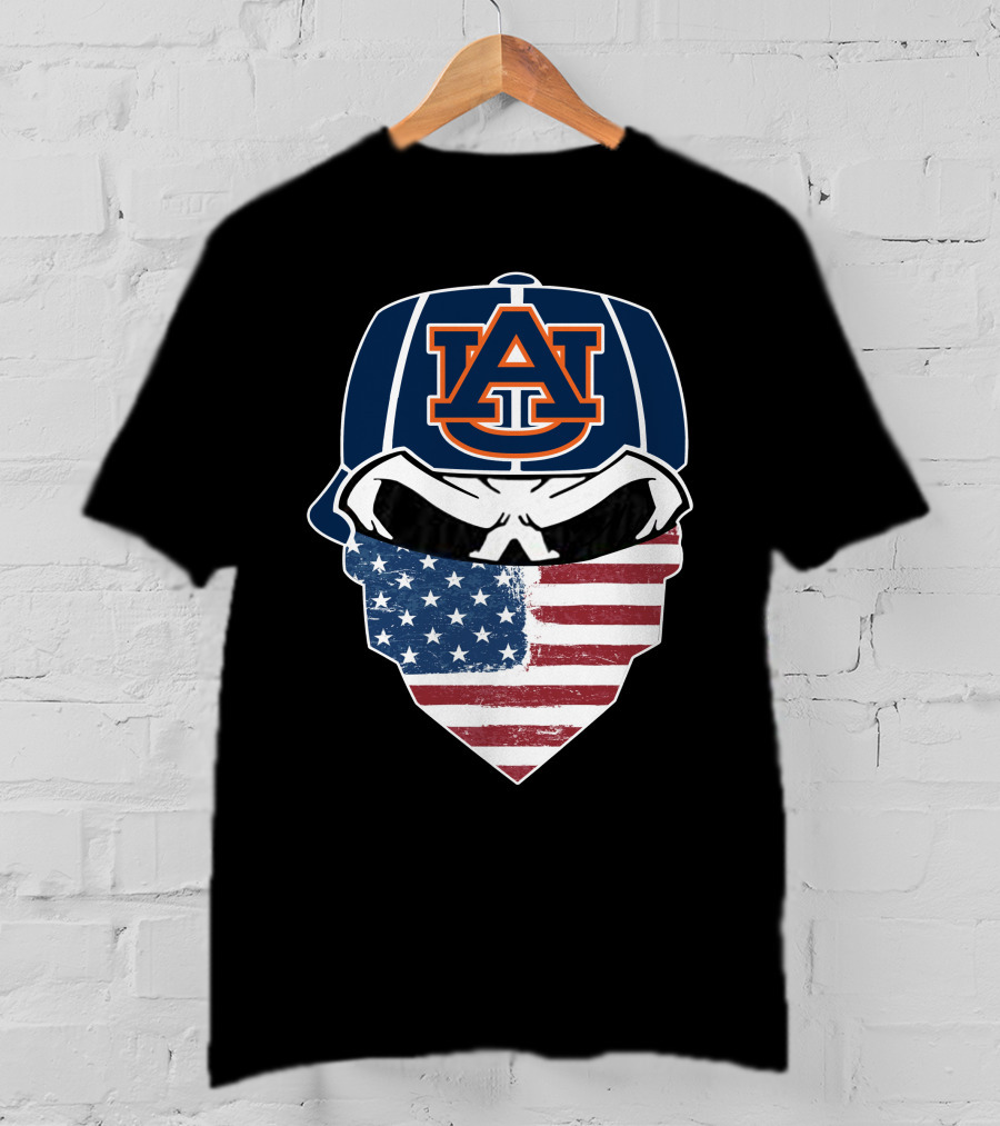 Auburn Tigers Skull USA Flag Bandana T-Shirt