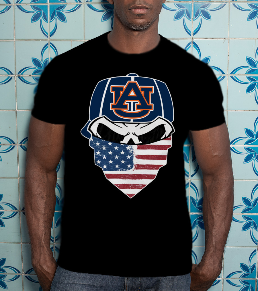 Auburn Tigers Skull USA Flag Bandana T-Shirt