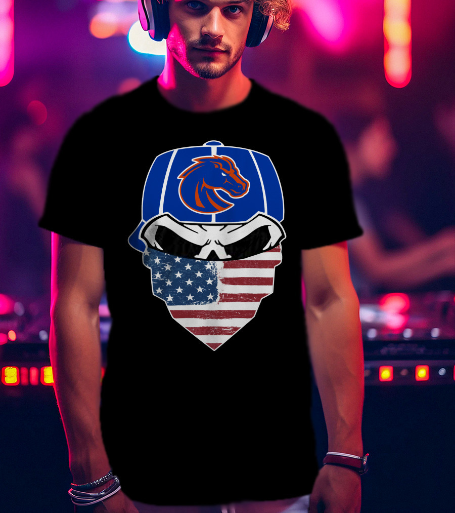 Boise State Skuls American Flag Bandana Broncos T-Shirt