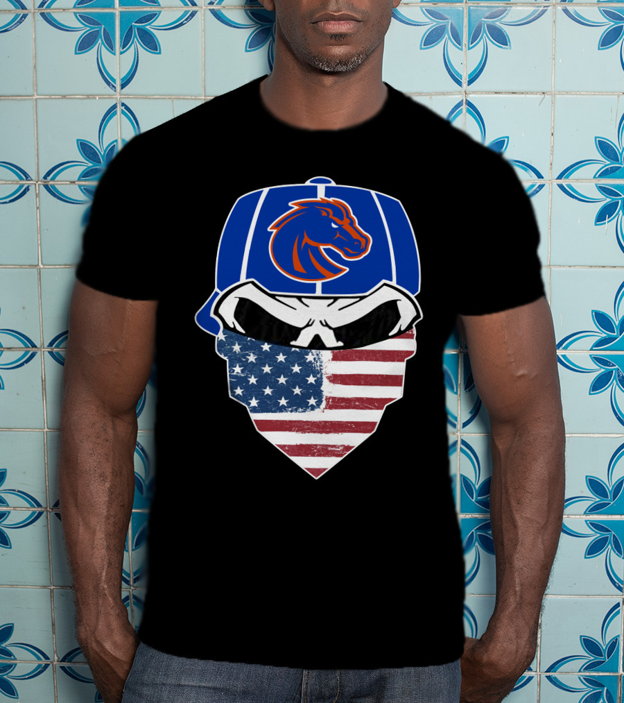 Boise State Skuls American Flag Bandana Broncos T-Shirt