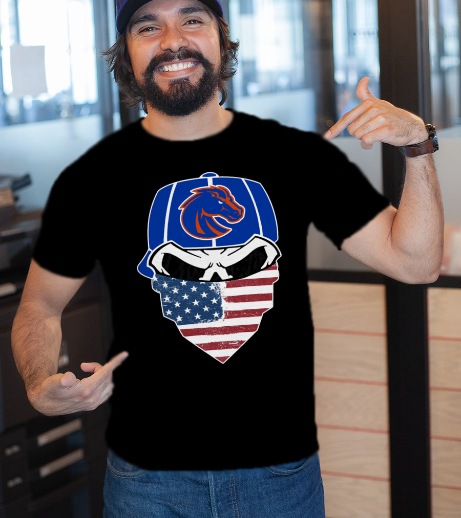 Boise State Skuls American Flag Bandana Broncos T-Shirt