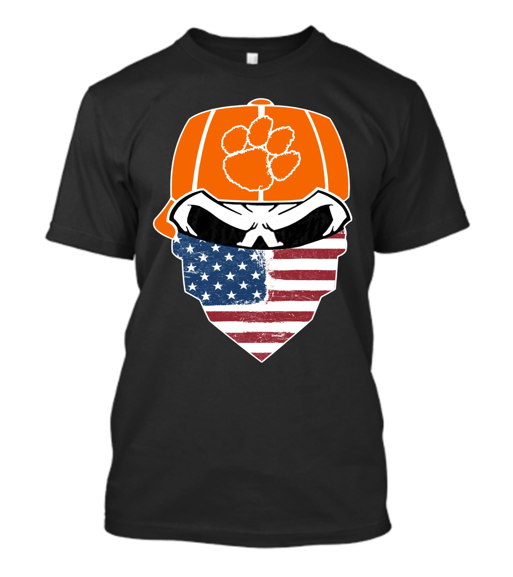 CLEMSON TIGERS Skuls Orange Cap Skull American Flag Bandana T-Shirt