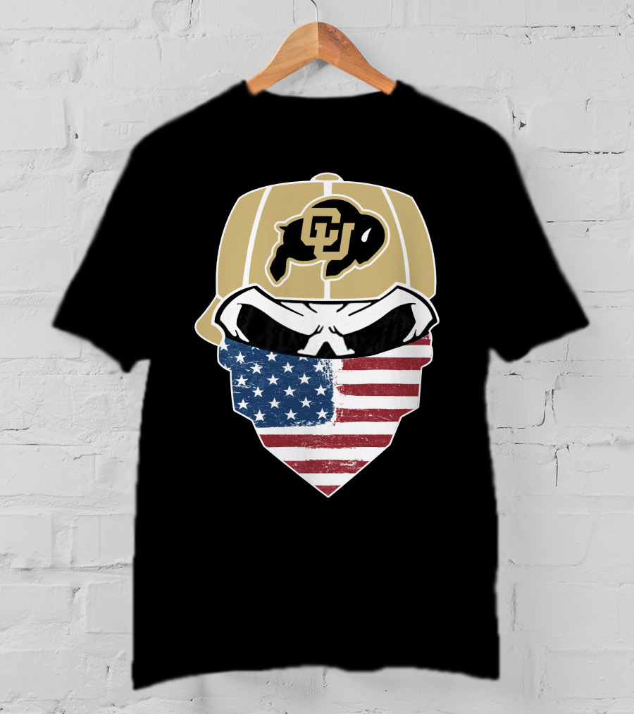 COLORADO BUFFALOES Skuls American Flag Face Buffalo T-Shirt