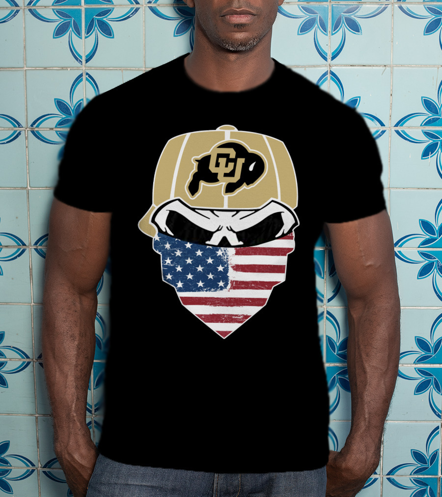 COLORADO BUFFALOES Skuls American Flag Face Buffalo T-Shirt