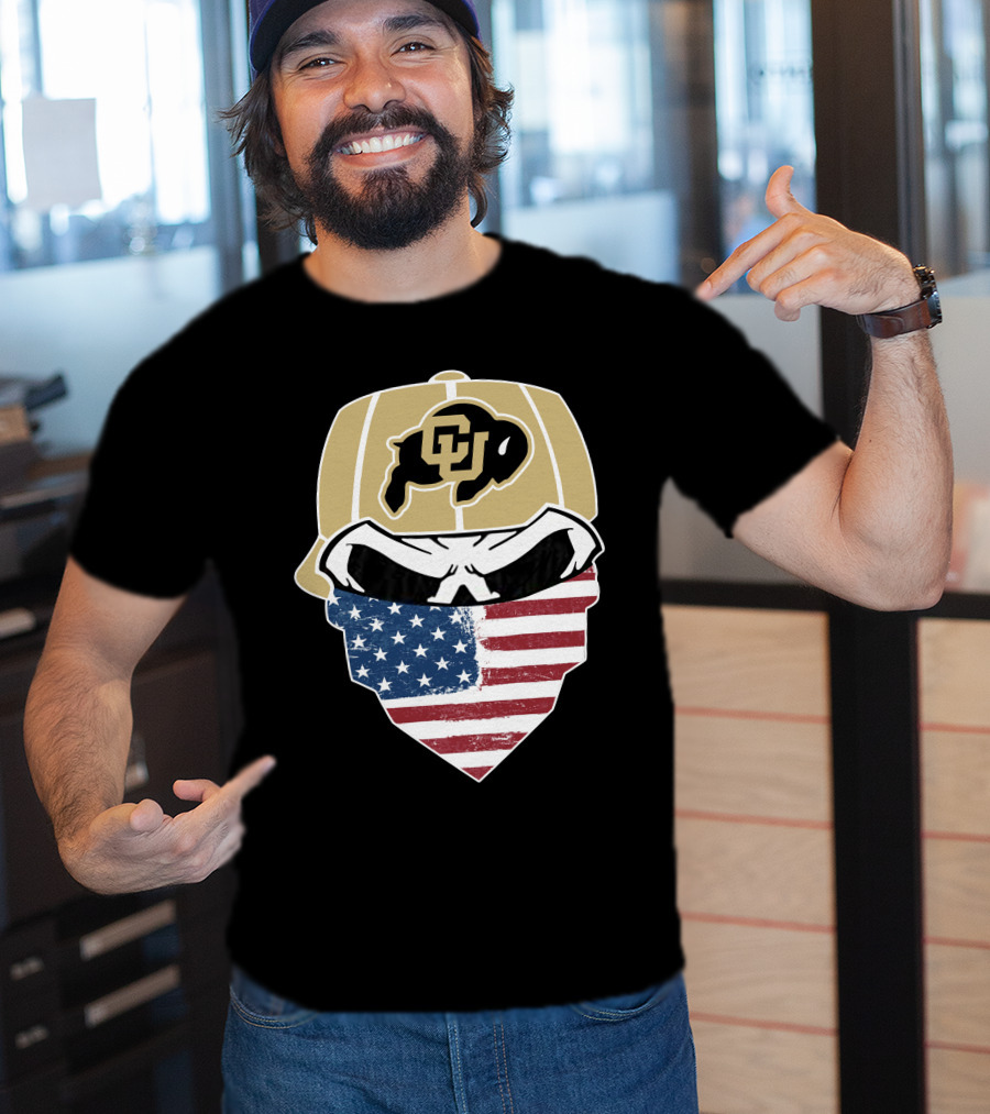 COLORADO BUFFALOES Skuls American Flag Face Buffalo T-Shirt