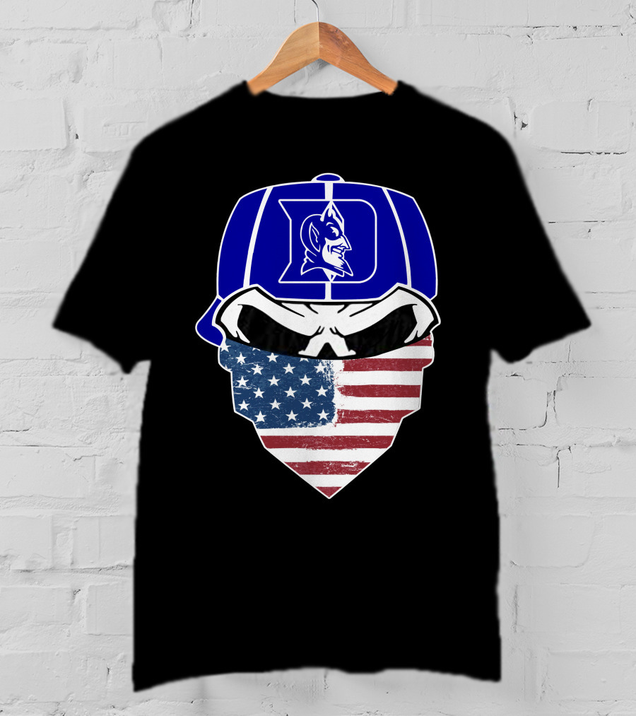 Duke Blue Devils Skulls American Flag Logo Cap Face Mask T-Shirt