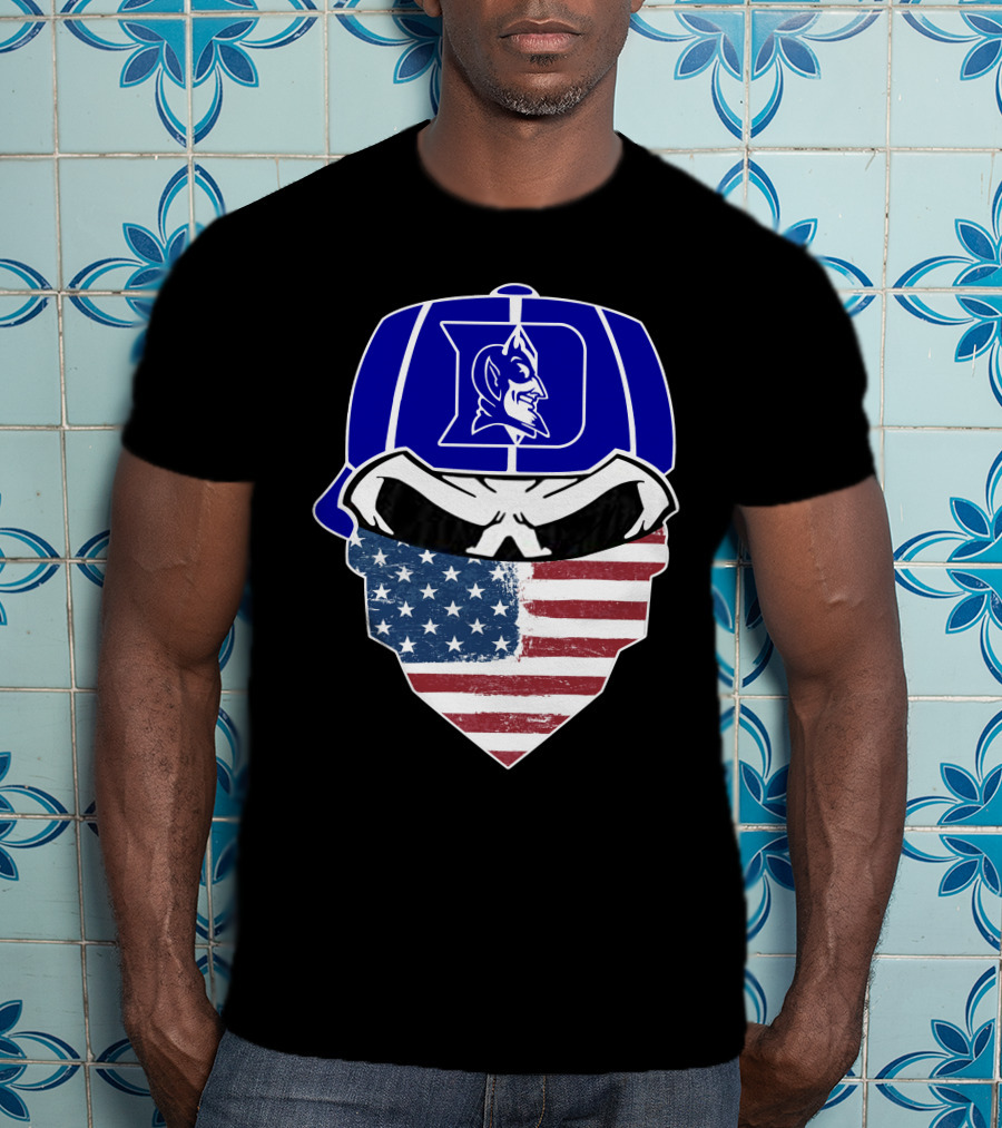 Duke Blue Devils Skulls American Flag Logo Cap Face Mask T-Shirt