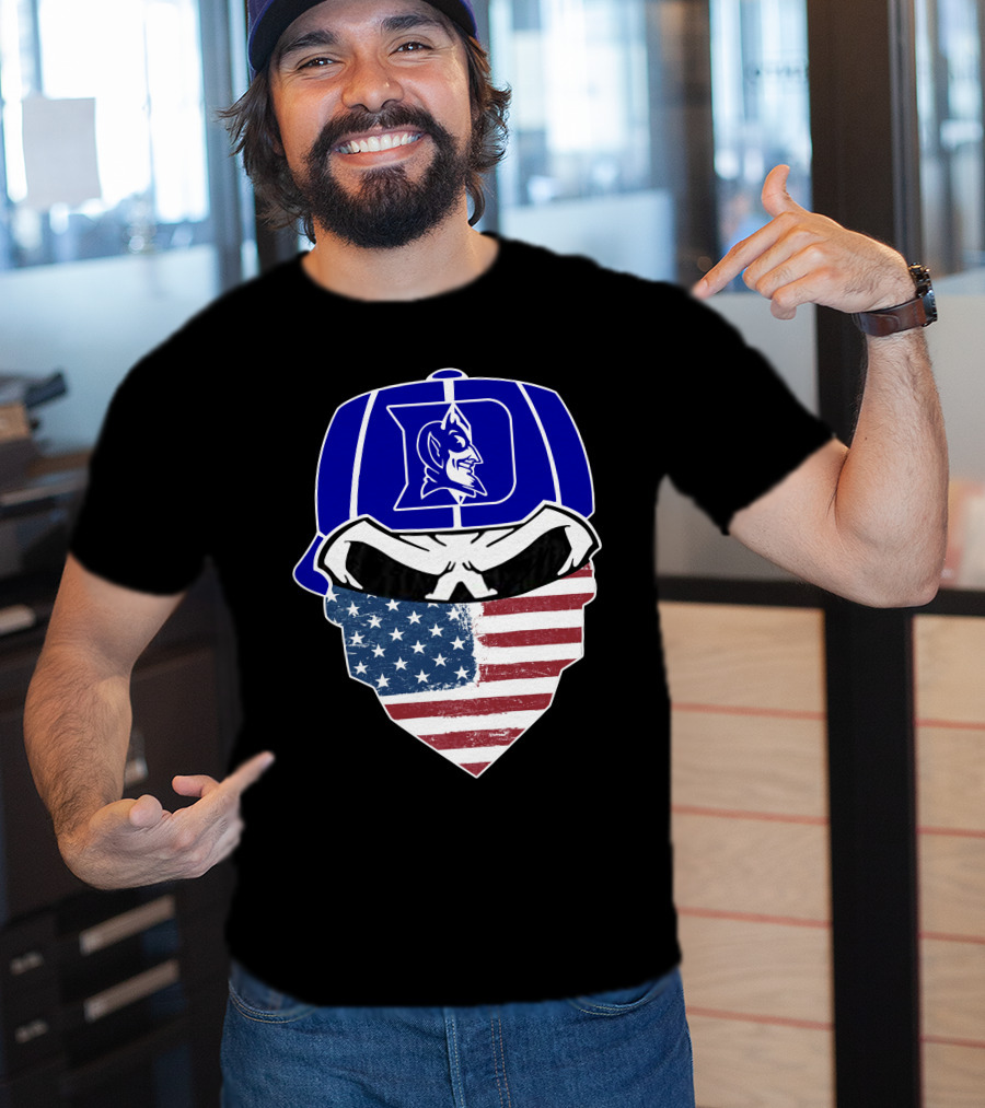 Duke Blue Devils Skulls American Flag Logo Cap Face Mask T-Shirt