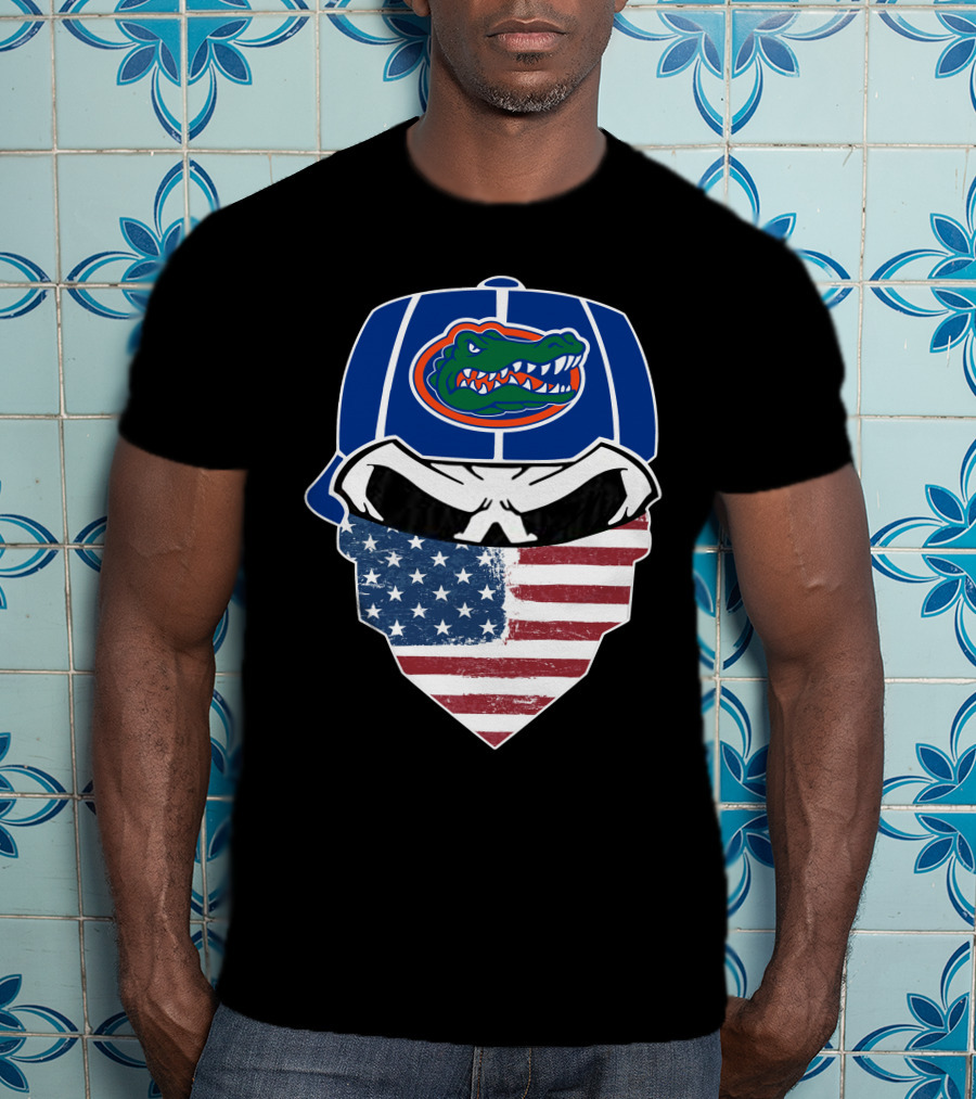 Gators Skuls American Flag Bandana Football Helmet T-Shirt
