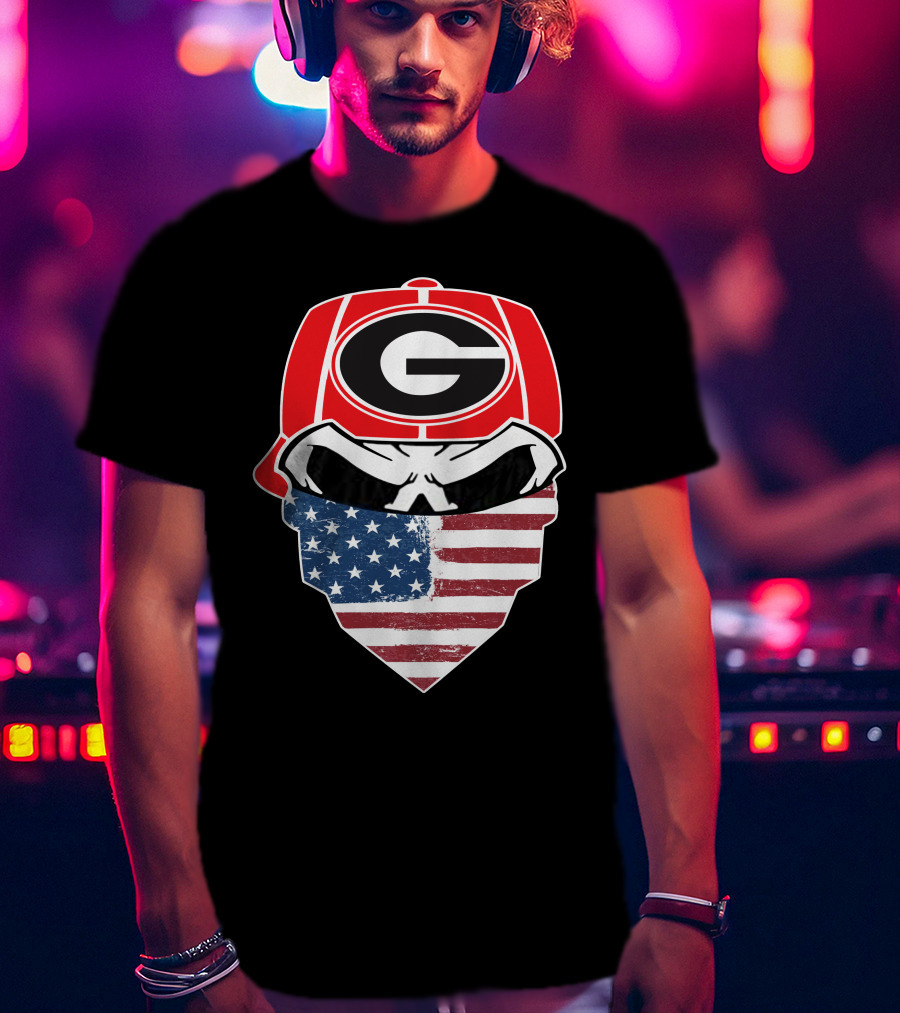 Georgia Bulldogs Skulls American Flag Bandana T-Shirt