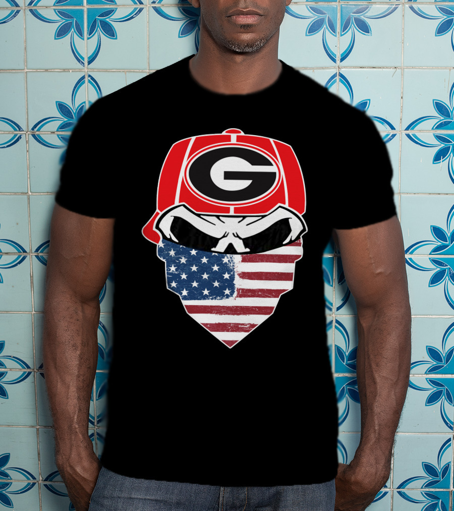 Georgia Bulldogs Skulls American Flag Bandana T-Shirt