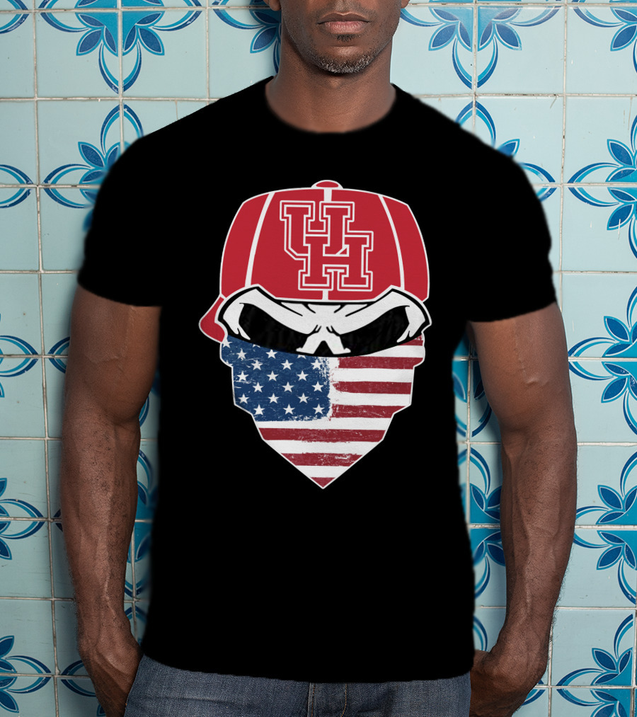 UH Houston Cougars Skull Bandana American Flag T-Shirt