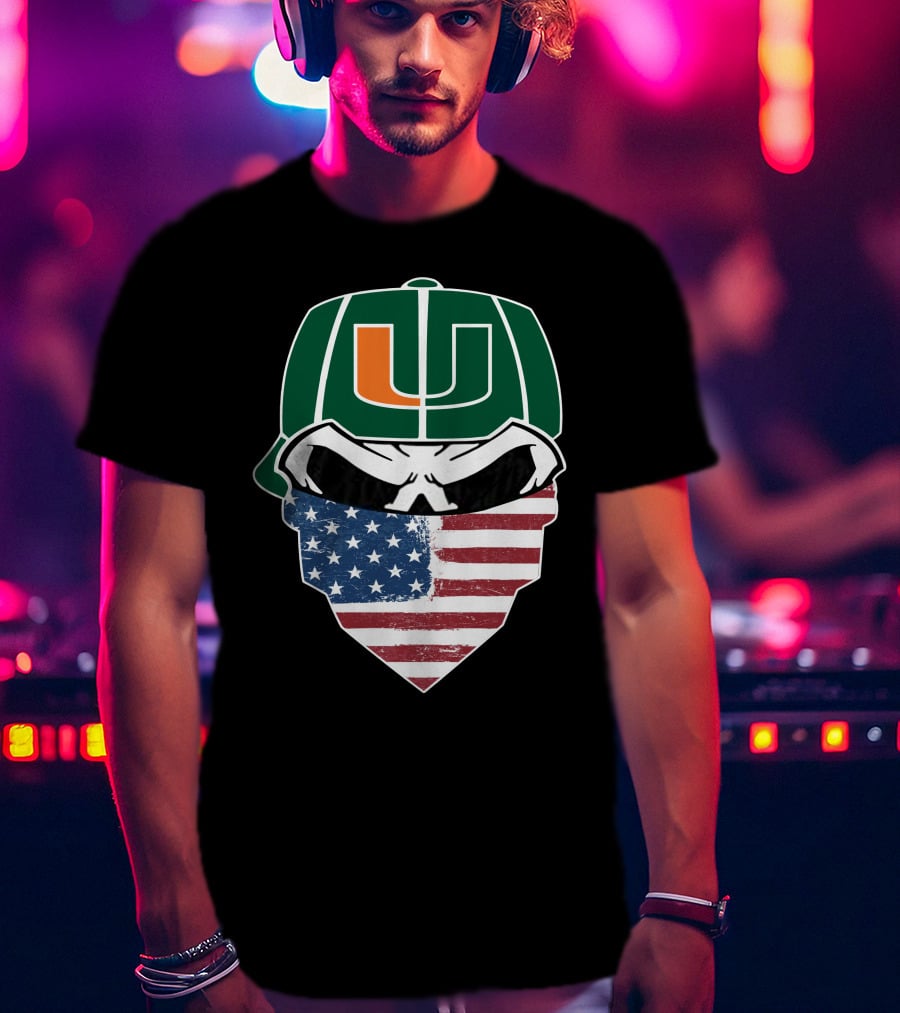 Hurricanes Skulls U American Flag Bandana T-Shirt
