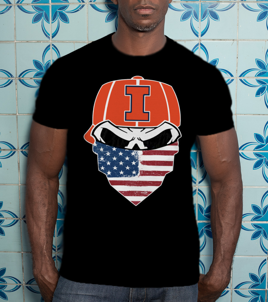 Illinois Skull Logo American Flag Bandana T-Shirt