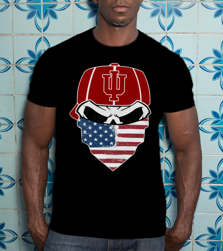 Indiana Hoosiers Skuls American Flag Bandana T-Shirt