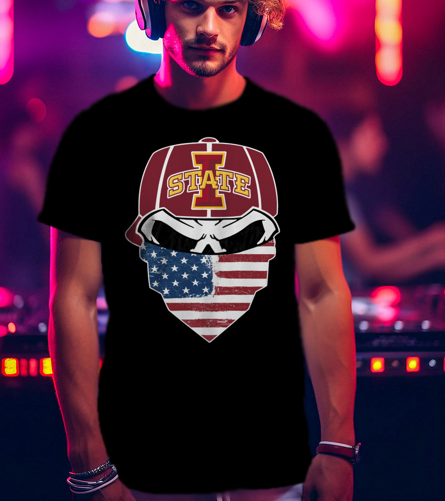Iowa State Cyclones Skull American Flag Bandana T-Shirt